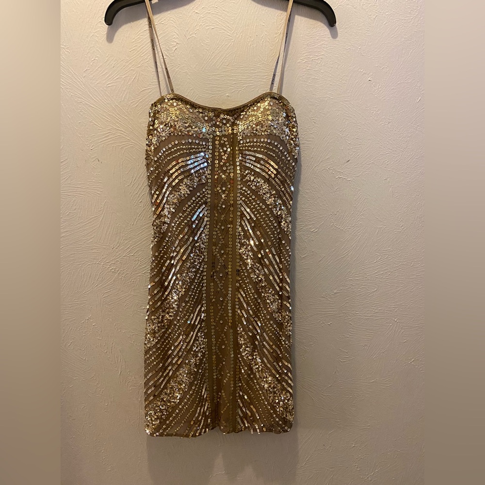 Gold Sequin Strapless Mini Dress Size 6